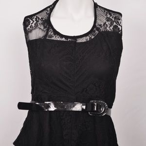 Urban Hearts Black Lace Sleeveless Blouse (XL)